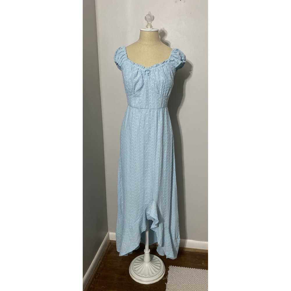 Women's Maxi Summer Dress Blue Babydoll Milkmaid‎ Cottagecore Feminine Size L